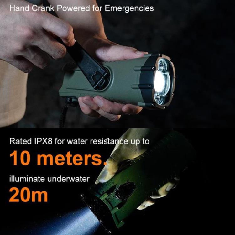 SB-3046C LED Alarm Emergency Flashlight Outdoor Waterproof Hand-Cranked Rechargeable Lighting Torch