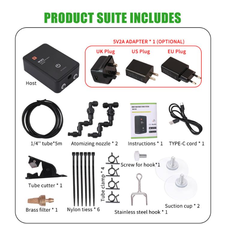 WiFi Misting System For Rainforest Vivariums Smart Timer Control Via Tuya App Low Noise Spray Kit, EU Plug, US Plug, UK Plug