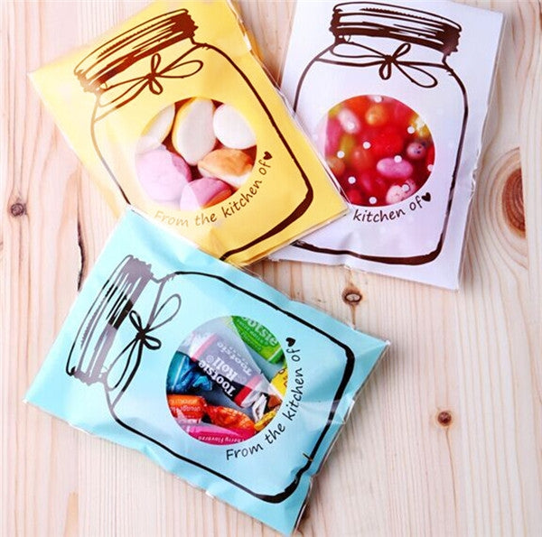 100 PCS / Set Cute Colorful Bottle Pattern Wedding Birthday Cookies Candy Gift Packaging Bag