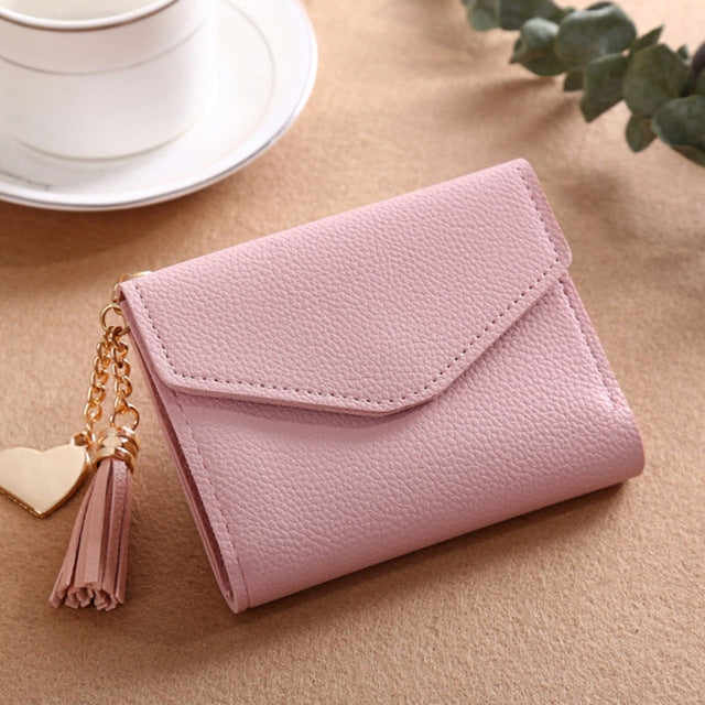 Women Wallet Fringed Pendant Litchi Texture Wallet Card Pack Coin Purse Pink