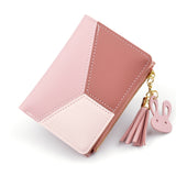 Short Leather Women Zipper Purse Panelled Wallets Trendy Coin Purse, Leather Blue, Leather Black, Leather Pink