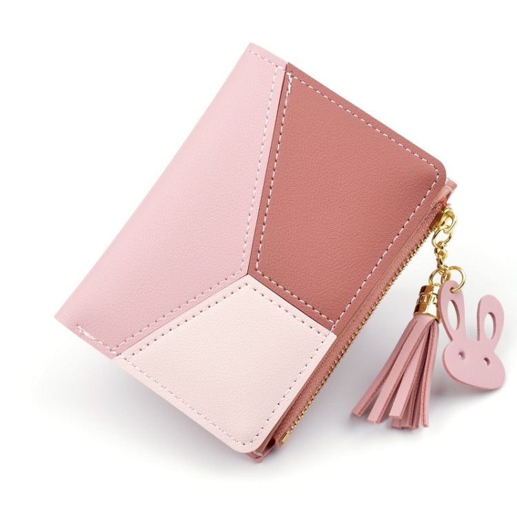Short Leather Women Zipper Purse Panelled Wallets Trendy Coin Purse, Leather Blue, Leather Black, Leather Pink