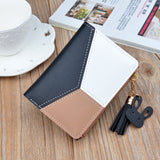 Short Leather Women Zipper Purse Panelled Wallets Trendy Coin Purse, Leather Blue, Leather Black, Leather Pink