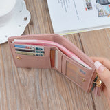 Short Leather Women Zipper Purse Panelled Wallets Trendy Coin Purse, Leather Blue, Leather Black, Leather Pink