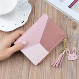 Short Leather Women Zipper Purse Panelled Wallets Trendy Coin Purse, Leather Blue, Leather Black, Leather Pink