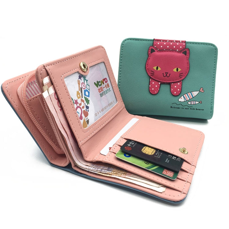 Women Cute Cat Wallet Small Zipper Wallet PU Leather Coin Purse Card Holder, Cat Black, Cat Blue, Cat Green, Cat Pink, Cat Rose Red