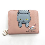 Women Cute Cat Wallet Small Zipper Wallet PU Leather Coin Purse Card Holder, Cat Black, Cat Blue, Cat Green, Cat Pink, Cat Rose Red