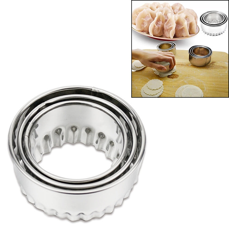 3pcs/set Stainless Steel Round Dumplings Wrappers Molds Set Cutter Maker Tools, Circular, Sawtooth