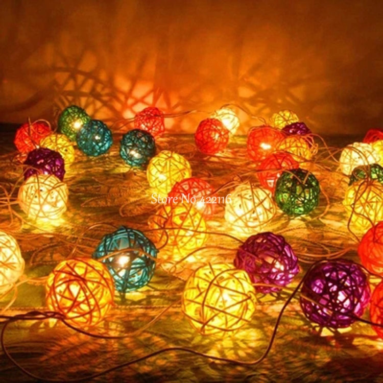 20 LEDs Rattan Balls Lights Fairy Holiday Christmas Outdoor LED Decorative Lamp, 4m Battery Style, 5m Plug-in Style