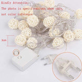 20 LEDs Rattan Balls Lights Fairy Holiday Christmas Outdoor LED Decorative Lamp, 4m Battery Style, 5m Plug-in Style