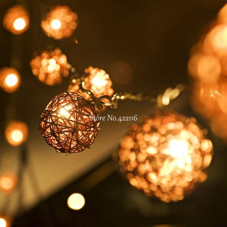20 LEDs Rattan Balls Lights Fairy Holiday Christmas Outdoor LED Decorative Lamp, 4m Battery Style, 5m Plug-in Style