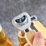 2 PCS Stainless Steel Beer Bottle Opener with Rubber Wood Handle Creative Gift Soda Bottle Driver, Beer Bottle Opener with Handle