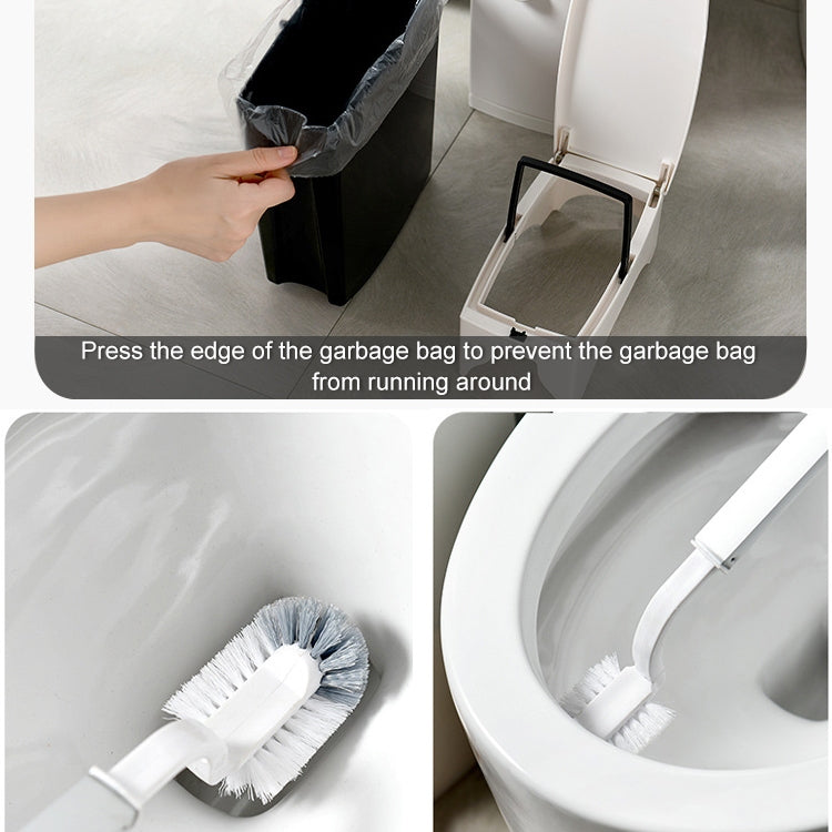 Bathroom Toilet Toilet Brush Integrated Pressing Open Lid Square Trash Can Set with Brush