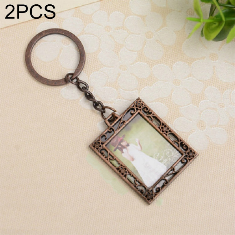 2 PCS Creative Metal Vintage Photo Frame, Fawn, Pumpkin, Fence, Butterfly Round, Paris, Heart Keychain, Square Keychain, Oval, Lace Square, Love Round, Butterfly Square, Lace Heart, Golden Square, Gray Square Square Keychain