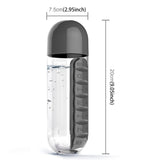 600ML Plastic Water Bottle with Daily Pill Box Organizer Drinking Bottles