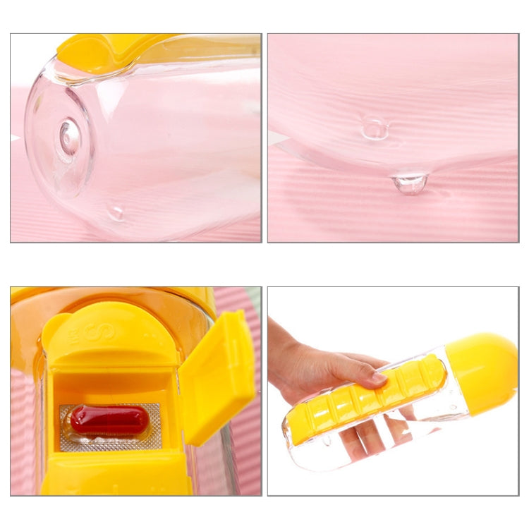 600ML Plastic Water Bottle with Daily Pill Box Organizer Drinking Bottles