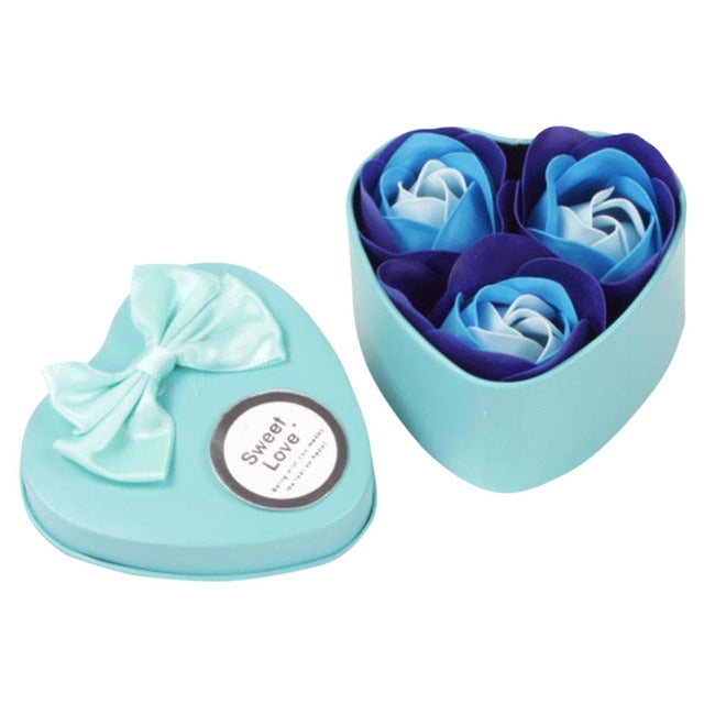 3 Soap Flowers Valentine's Day Gifts Tanabata Gifts Wedding Creative Gifts Heart Shaped Iron Box Roses Blue