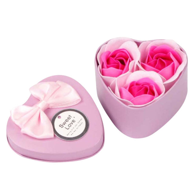 3 Soap Flowers Valentine's Day Gifts Tanabata Gifts Wedding Creative Gifts Heart Shaped Iron Box Roses Pink