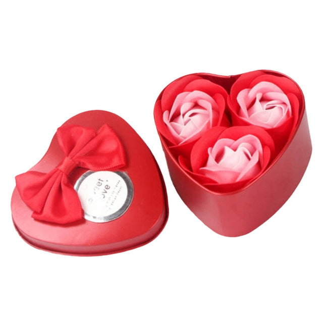 3 Soap Flowers Valentine's Day Gifts Tanabata Gifts Wedding Creative Gifts Heart Shaped Iron Box Roses Red