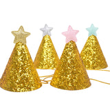 10 PCS Golden Birthday Hat Children Age Dress up Star Hat Glitter Cake Cap