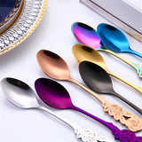 Small Mini Stainless Steel Rose Flower Coffee Spoon Strring Spoon Teaspoon Tea Spoon Dessert Spoon Long Handle Tableware
