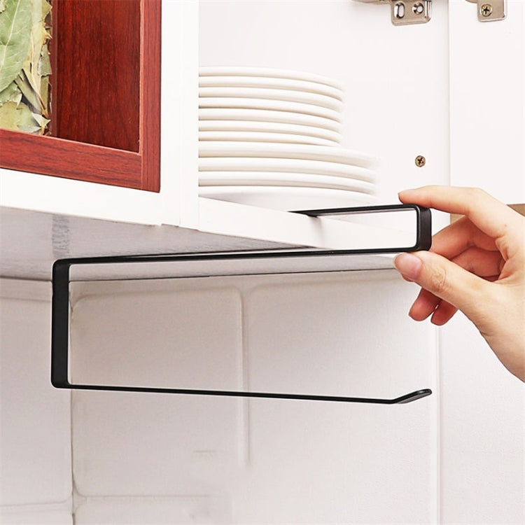 Door Cabinet Hanging Paper Towel Rack Partition Layer Kitchen Paper Cling Film Storage Rack, Black