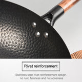 Vintage Traditional Handmade Uncoated Wok Pan, 32cm with Wooden Cover