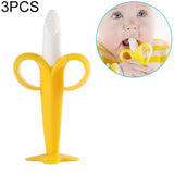 3 PCS Baby Silicone Training Toothbrush Banana Shape Safe Toddle Teether Chew Toys Teething Ring Gift for Infant Baby Chewing, Pink-B, Yellow-B Yellow-B Yellow-B