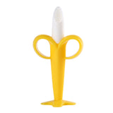 3 PCS Baby Silicone Training Toothbrush Banana Shape Safe Toddle Teether Chew Toys Teething Ring Gift for Infant Baby Chewing, Pink-B, Yellow-B