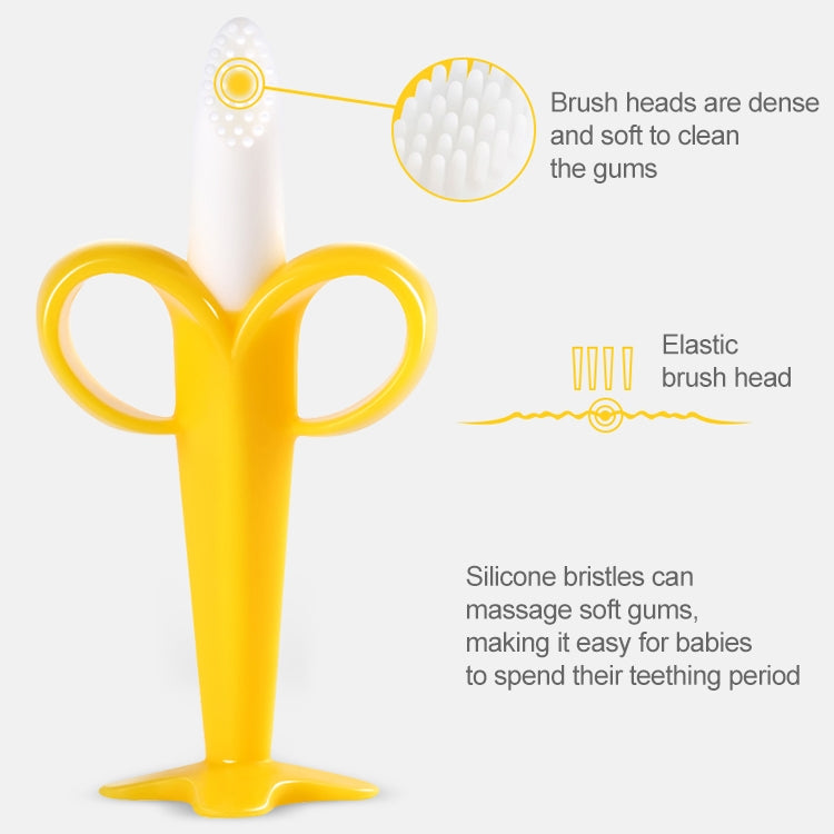 3 PCS Baby Silicone Training Toothbrush Banana Shape Safe Toddle Teether Chew Toys Teething Ring Gift for Infant Baby Chewing, Pink-B, Yellow-B