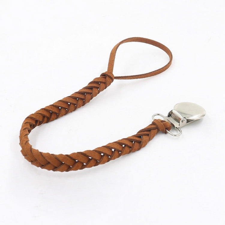 3 PCS Baby Pacifier Chain Leather Woven Anti-off Chain Brown