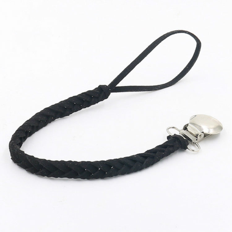 3 PCS Baby Pacifier Chain Leather Woven Anti-off Chain Black
