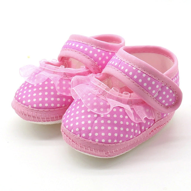 Baby Infant Shoes Girls Dot Lace Soft Sole Prewalker Warm Casual Flats Shoes, 13 size - Zen Craft