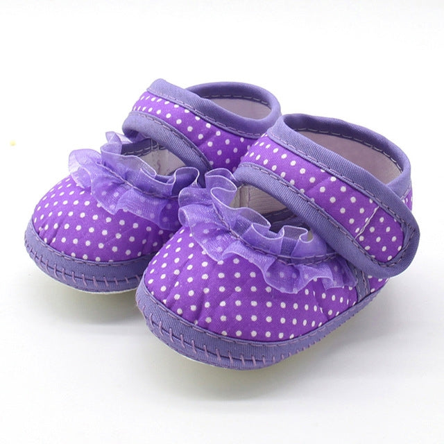 Baby Infant Shoes Girls Dot Lace Soft Sole Prewalker Warm Casual Flats Shoes, 13 size - Zen Craft