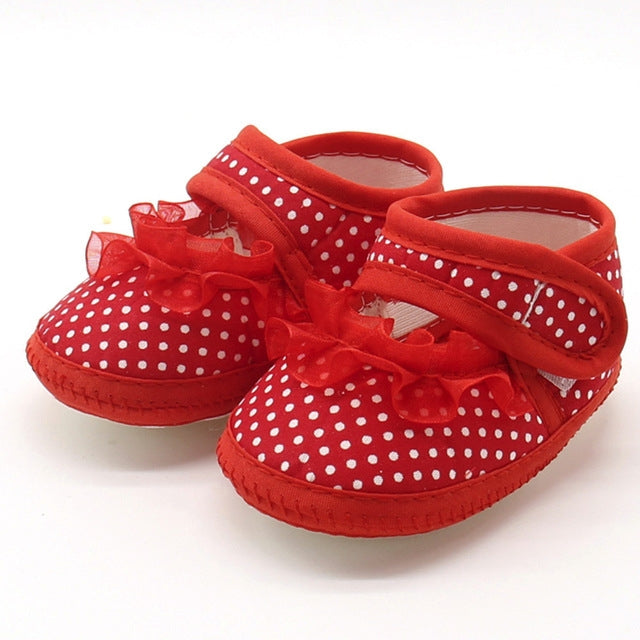 Baby Infant Shoes Girls Dot Lace Soft Sole Prewalker Warm Casual Flats Shoes, 13 size - Zen Craft