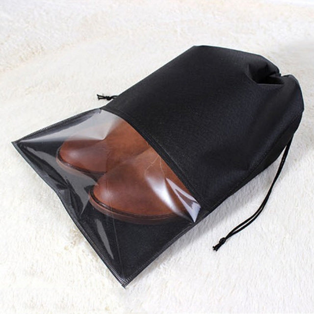 10 PCS Waterproof Shoes Storage Bag Pouch Portable Travel Organizer Drawstring Bag Cover Non-Woven Organizer, 32x44cm, 27x36cm 27x36cm Black