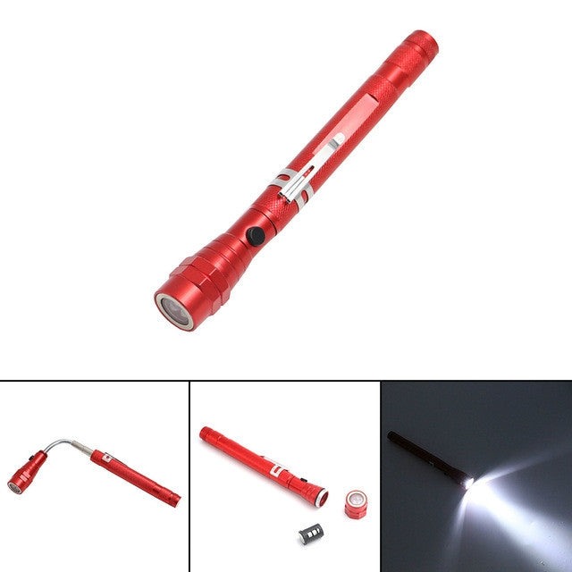 2 PCS 1W Flexible Magnet Camping Fishing Telescopic 360 Degrees Head Flashlight Outdoor Torch Magnetic Pick Up Tool Lamp, Red, Silver, Black, Blue Red