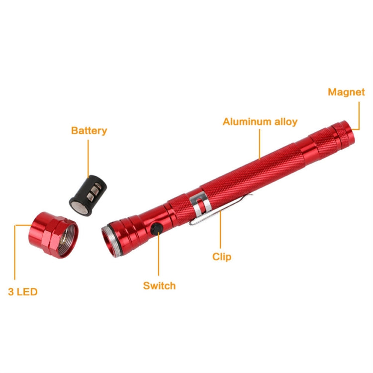 2 PCS 1W Flexible Magnet Camping Fishing Telescopic 360 Degrees Head Flashlight Outdoor Torch Magnetic Pick Up Tool Lamp, Red, Silver, Black, Blue