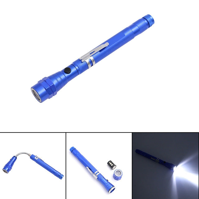 2 PCS 1W Flexible Magnet Camping Fishing Telescopic 360 Degrees Head Flashlight Outdoor Torch Magnetic Pick Up Tool Lamp, Red, Silver, Black, Blue Blue