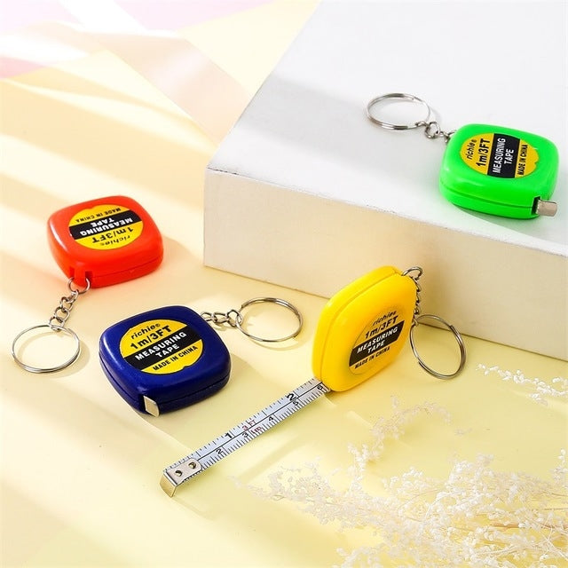 4 PCS Portable Easy to Retract Square Small Tape Measure Key Ring Pendant, Key Ring Pendant