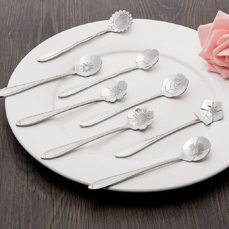 3 PCS Stainless Steel Household Creative Flower Spoon Coffee Stirring Spoon, Cherry Blossom Spoon, Rose Flower Spoon, Sun Flower Spoon, Sunflower Spoon, Pansy Flower Spoon, Bellflower Spoon, Plum Flower Spoon, Cosmos Flower Spoon