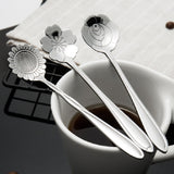 3 PCS Stainless Steel Household Creative Flower Spoon Coffee Stirring Spoon, Cherry Blossom Spoon, Rose Flower Spoon, Sun Flower Spoon, Sunflower Spoon, Pansy Flower Spoon, Bellflower Spoon, Plum Flower Spoon, Cosmos Flower Spoon