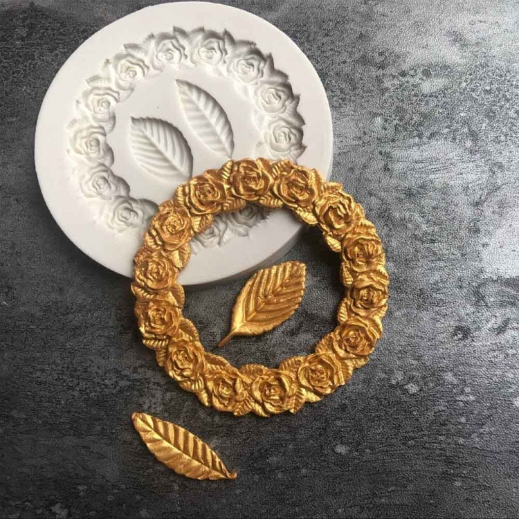 2 PCS Rose Garland Rose Leaf Silicone Fondant Mold Cake Edging Decoration Tool Baking Glue Mold Gray