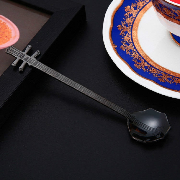 Stainless Steel Coffee Mixing Spoon Creative Musical Instrument Shape Spoon, Guitar Silver, Octagonal Silver, Lute Silver, Yueqin Silver, Guitar Titanium Gold, Octagonal Titanium Gold, Lute Titanium Gold, Yueqin Titanium Gold, Guitar Rose Gold         ...