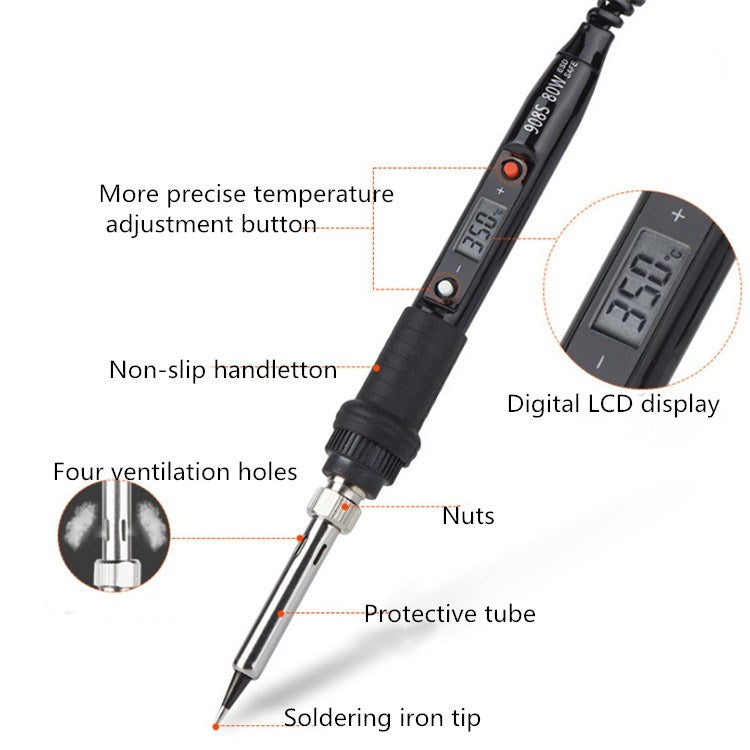 908S 80W LCD Thermostat Soldering Iron Constant Temperature Soldering Iron, CN Plug, EU Plug, US Plug