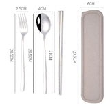 3pcs / Set Portable Stainless Steel Tableware Creative Set Chopsticks Spoon Fork Gift, Steel, Black, Pink, Red, Blue