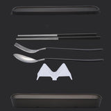 3pcs / Set Portable Stainless Steel Tableware Creative Set Chopsticks Spoon Fork Gift, Steel, Black, Pink, Red, Blue