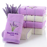 Pure Cotton Thicken Stripe Face Towels Lavender Pattern Absorbent Face Towels