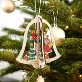 3D Christmas Wooden Pendant Christmas Tree Ornament DIY Santa Xmas Tree Decoration Bell