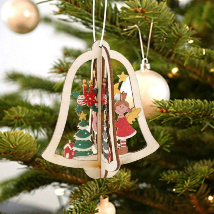 3D Christmas Wooden Pendant Christmas Tree Ornament DIY Santa Xmas Tree Decoration Bell
